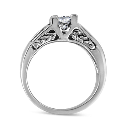 14K White Gold 1 1/4 Cttw Princess Cut Diamond Channel Set Engagement Ring (H-I Color, SI1-SI2 Clarity)-3