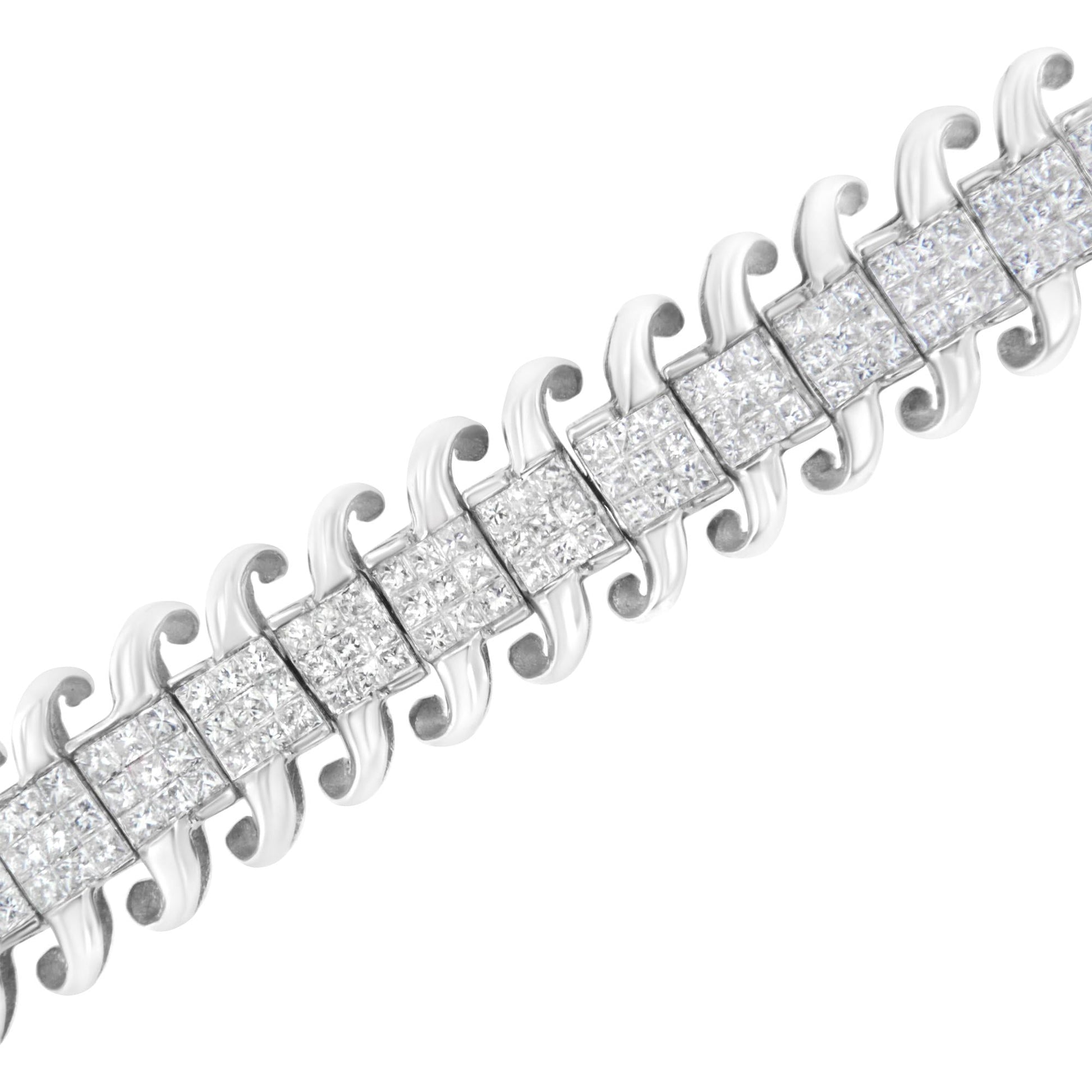 14K White Gold 5.0 Cttw Princess Cut Diamond 7" Invisible Set Wavy S-Link Tennis Bracelet (G-H Color, SI1-SI2 Clarity)-3