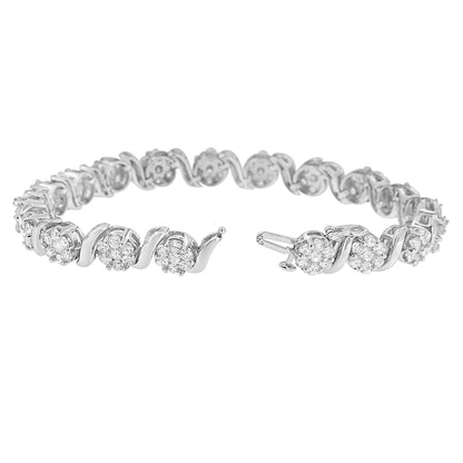 14K White Gold 7 3/8 Cttw Round Brilliant Diamond Floral Cluster and S Link Bracelet (H-I Color, SI2-I1 Clarity) - 7" Inches-3