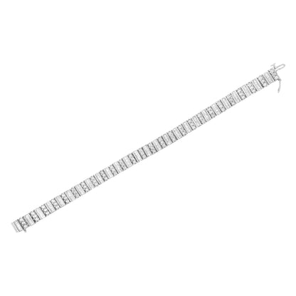 14K White Gold 4 7/8 cttw Baguette & Round Brilliant-Cut Diamond Channel- & Prong-Set Tennis Bracelet (I-J Color, I1-I2 Clarity) - Size 7.25"-3