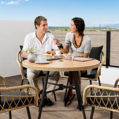 Patio Chairs Set of 4, Outdoor Patio Furniture Dining Chairs, All-Weather Rattan Conversation Chairs with Soft Cushions for Backyard Deck (Light Brown+Black)-3