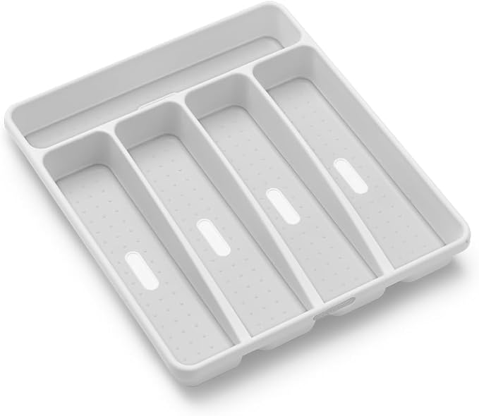 Madesmart Classic Small Silverware Tray - White | CLASSIC COLLECTION | 5-Compartments  | Icons help sort Flatware, Utensils and Cutlery | Soft-grip Lining and Non-slip Feet | BPA-Fre e