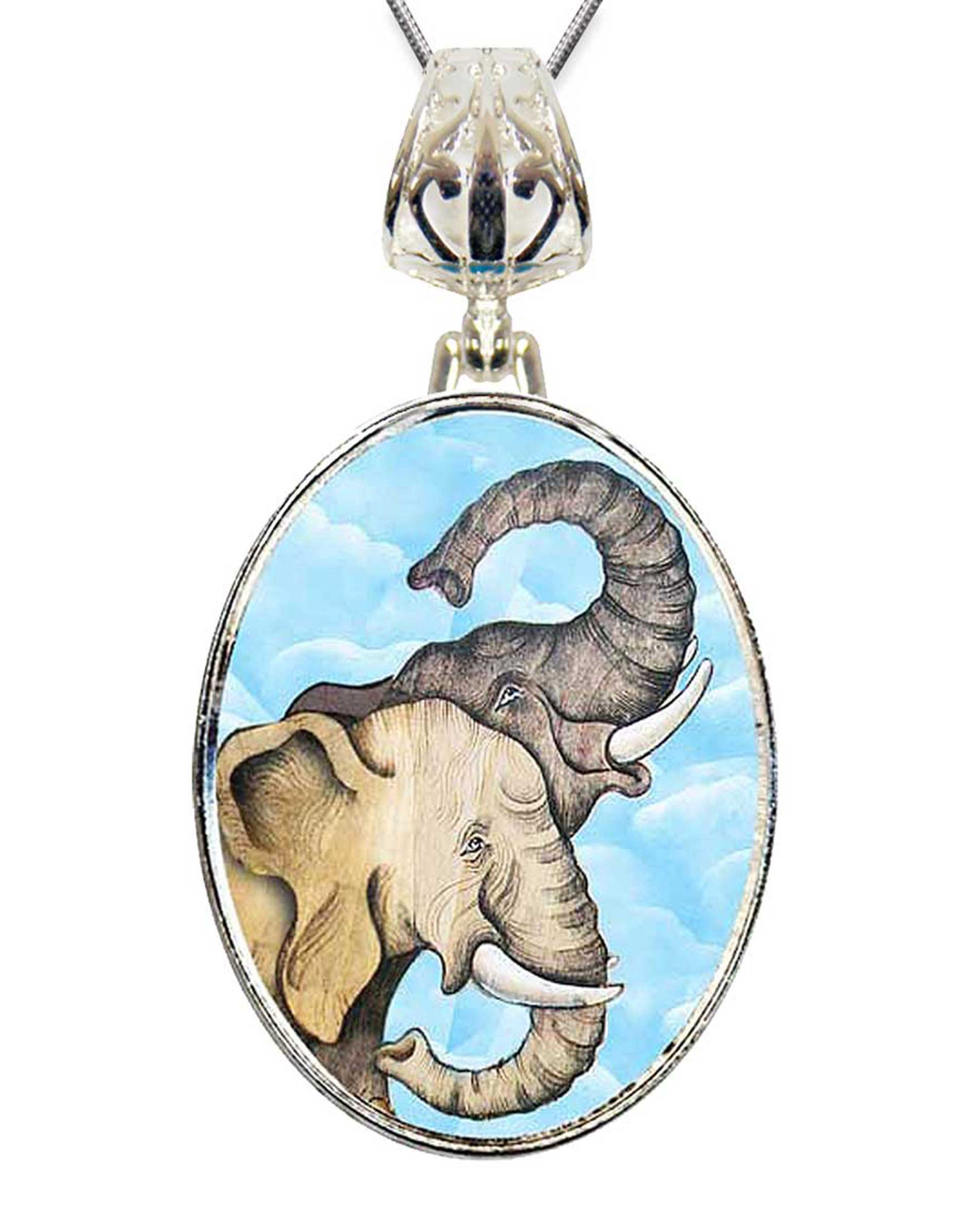 Elephant Trunks Silver Plated Mother of Pearl Jewelry Necklace - 44017-0