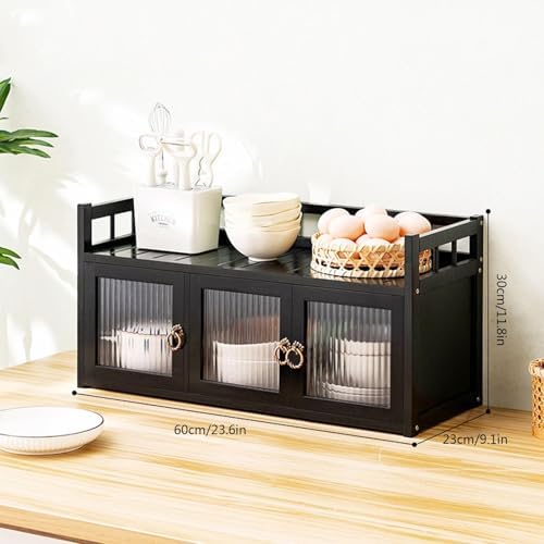 Bamboo Kitchen Storage Shelf Organizer, freestanding Pantry Cabinet with 2 Drawers, Countertop Rack for Spices, Pots, and Pans, 40x23x70cm(60 * 23 * 30cm)