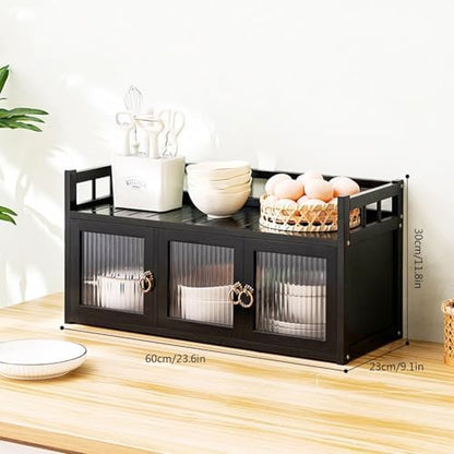 Bamboo Kitchen Storage Shelf Organizer, freestanding Pantry Cabinet with 2 Drawers, Countertop Rack for Spices, Pots, and Pans, 40x23x70cm(60 * 23 * 30cm)