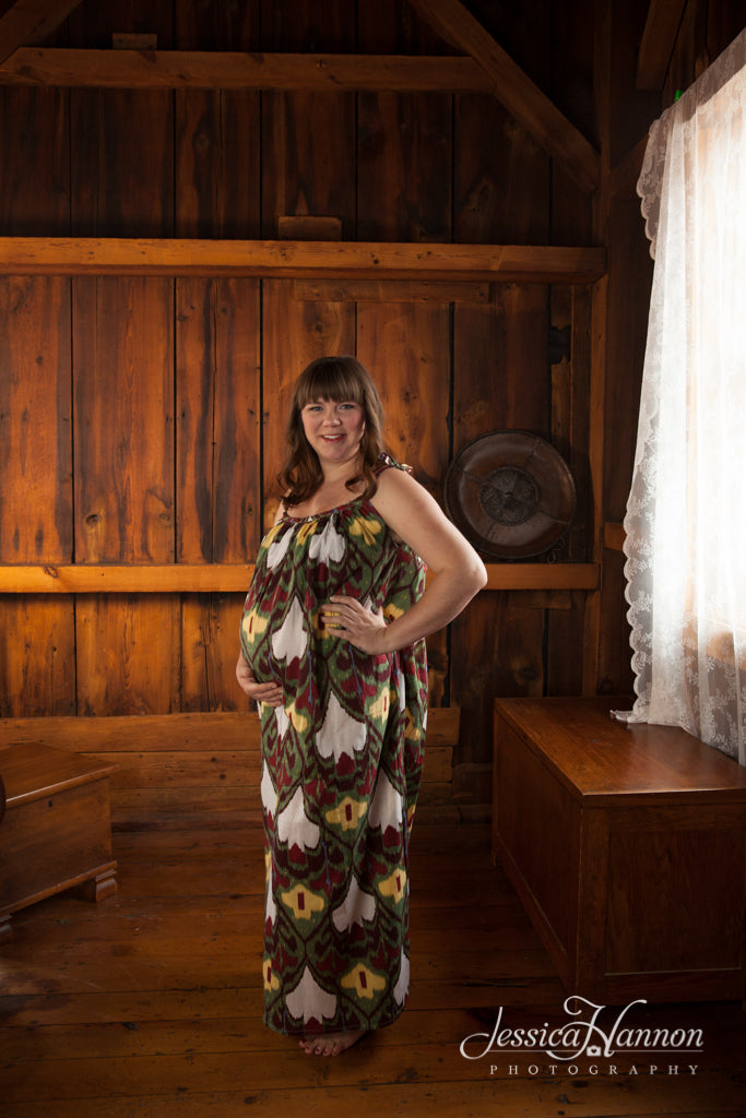 Green Aztec Maternity Maxi Pillowcase Dress Summer Dress-3