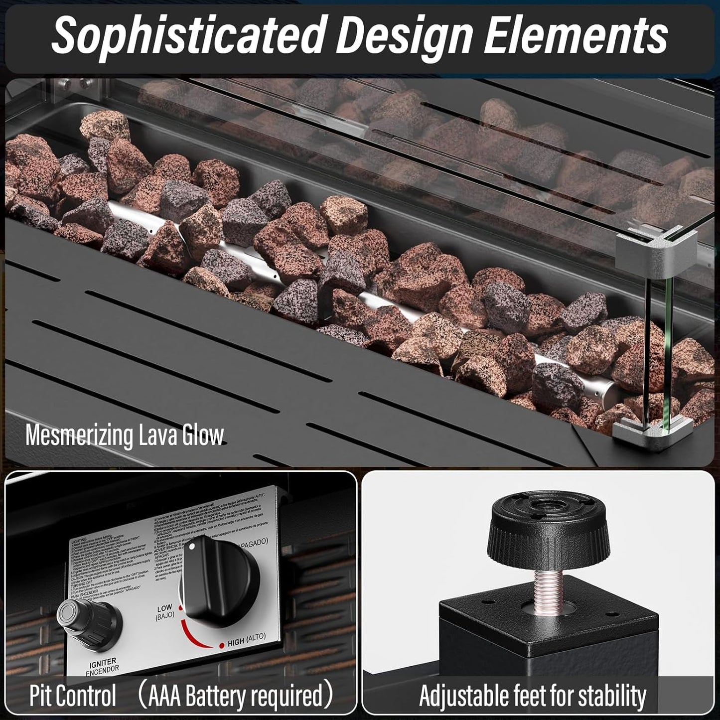8 Piece Patio Furniture Set with 50000 BTU Propane Fire Pit Table, Outdoor Conversation Set with 2 Swivel Rocker Chairs Wicker Sofa and Ottomans for Casual Gatherings Red Cushion-4
