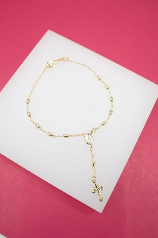 Gold Filled Cross and Milagros Charm Bracelet  (I52A)