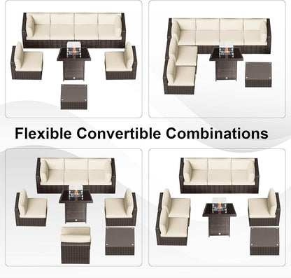 8 Piece Wicker Patio Furniture Set with Fire Pit-3