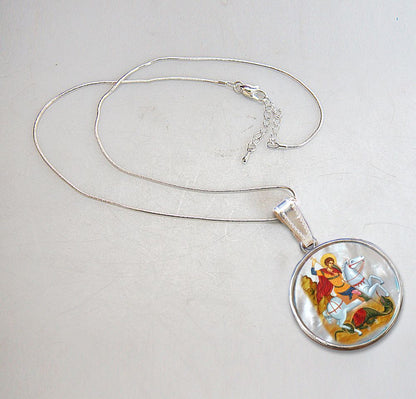Saint George Silver Plated Mother of Pearl Necklace Jewelry - 43013