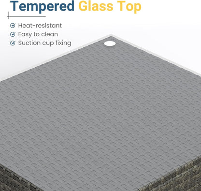 7 Piece Outdoor Patio Furniture Set, All Weather Wicker Rattan Sectional Sofa Conversation Set with Cushions & Large Glass Coffee Table, Ideal for Garden Backyard Porch, Dark Grey-4