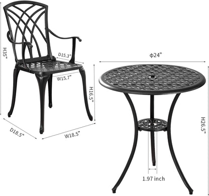 Outdoor 3 Piece Bistro Set Cast Aluminum Bistro Table and Chairs Set of 2, All Weather Bistro Patio Set, Patio Furniture for Garden Black-4