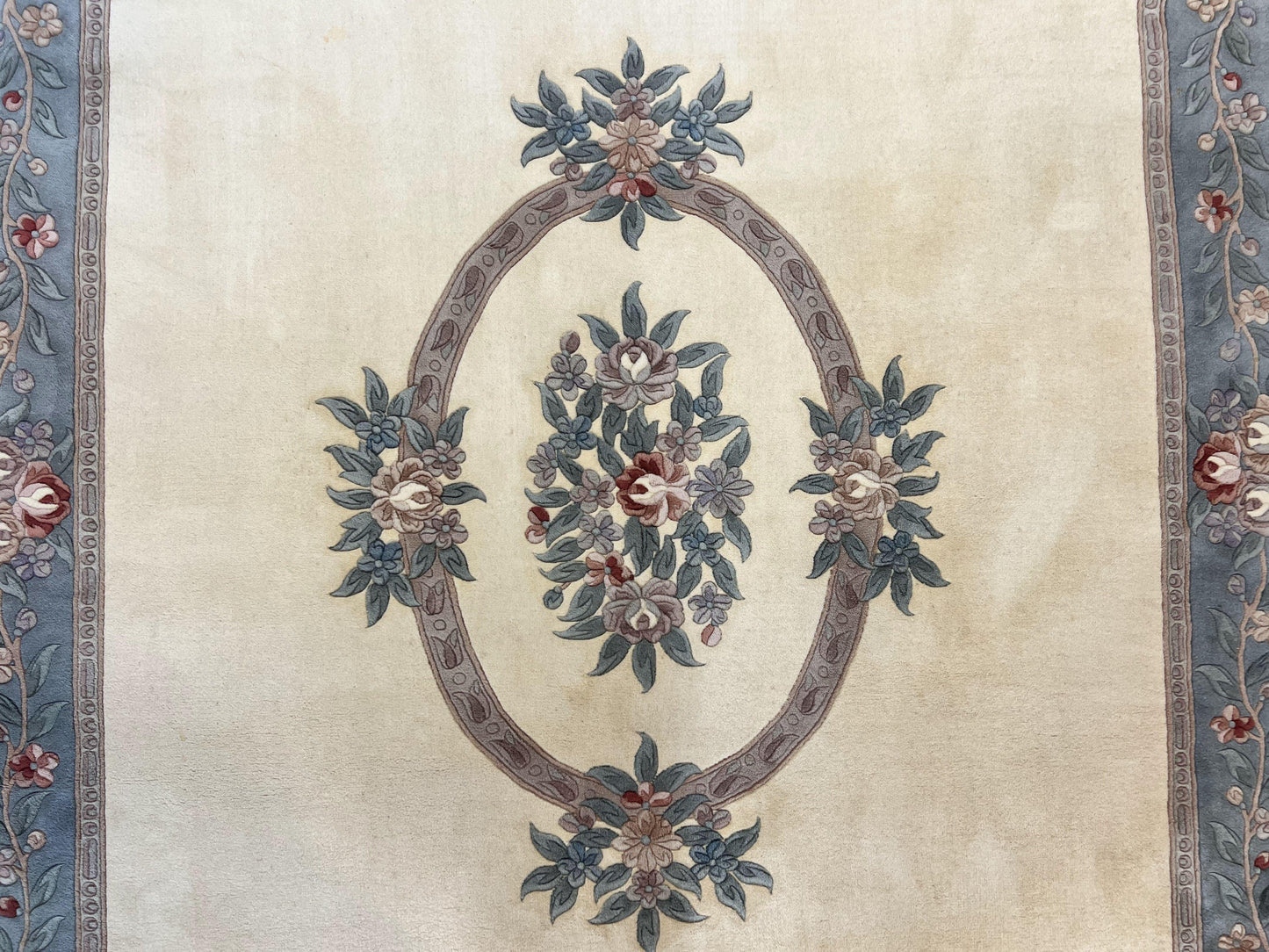 Chinese Carving Rug 8x10, Chinese Wool Carpet 8 x 10, Cream, 120 Line Rug, Vintage Handmade Art Deco Asian Oriental Rug, Aubusson Rug-2