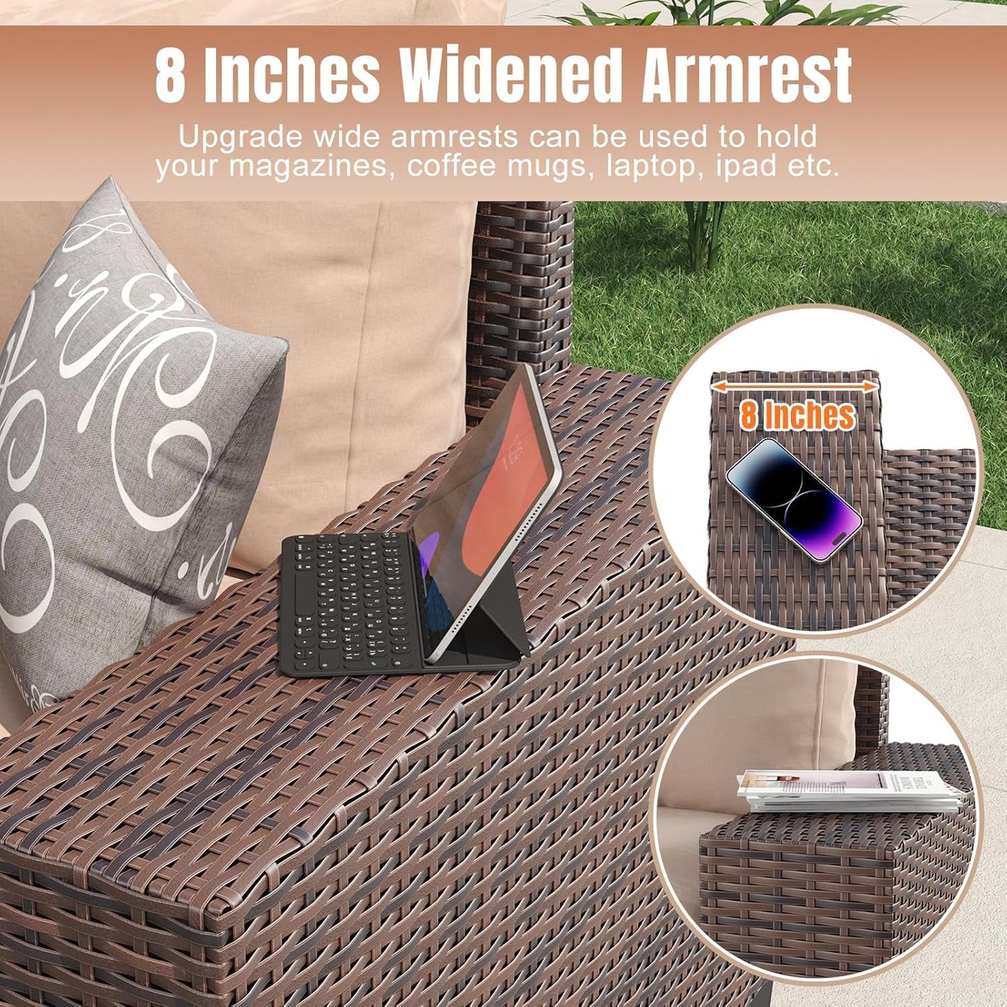 7 Piece Outdoor Wicker Furniture Set with Fire Pit