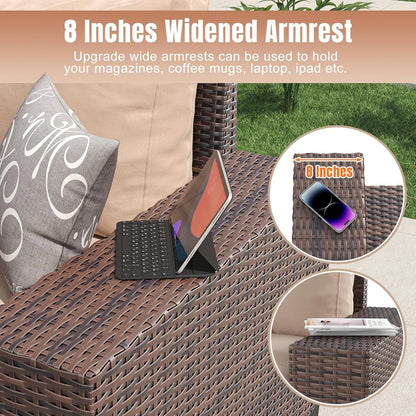 7 Piece Outdoor Wicker Furniture Set with Fire Pit