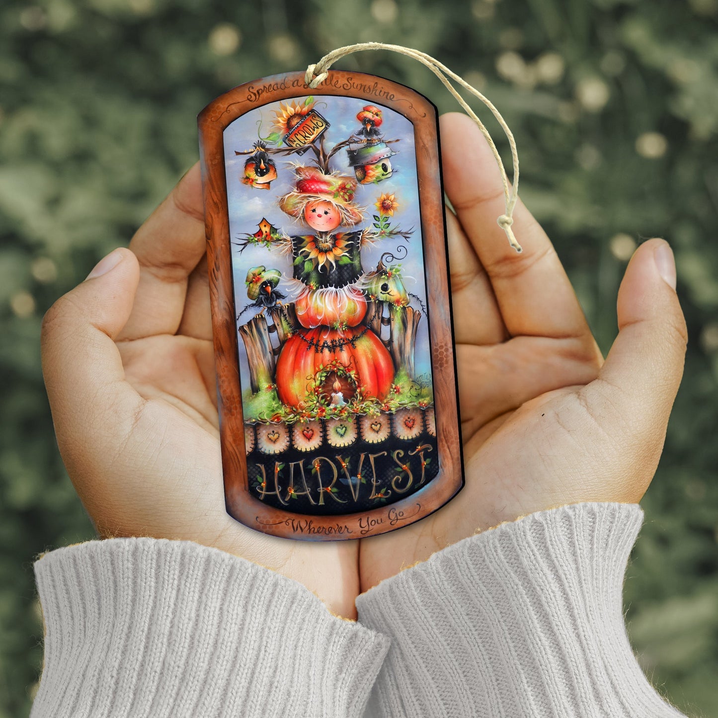 Harvest Pumpkin Scarecrow Wooden Ornaments by Jamie Mills-Price Thanksgiving Decor - 8611075-MP