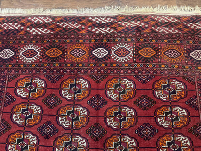 Antique Persian Turkoman Bokhara Rug 7x11, Tribal Rug, Red
