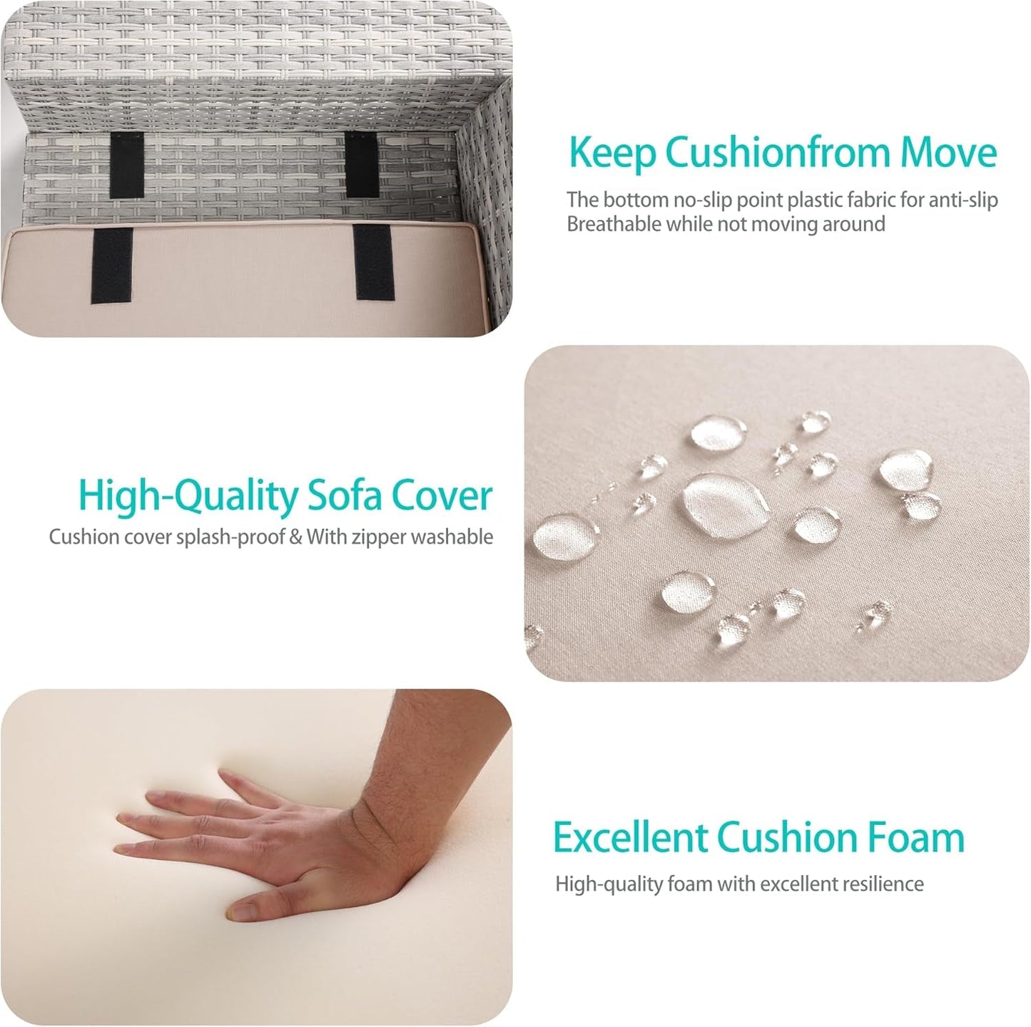 6-Piece Outdoor Patio Furniture Set Wicker Sectional Sofa Set, Patio Conversation Set with Thickened Cushions & Coffee Table for Garden, Backyard, Poolside, Beige