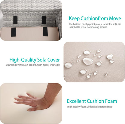 6-Piece Outdoor Patio Furniture Set Wicker Sectional Sofa Set, Patio Conversation Set with Thickened Cushions & Coffee Table for Garden, Backyard, Poolside, Beige