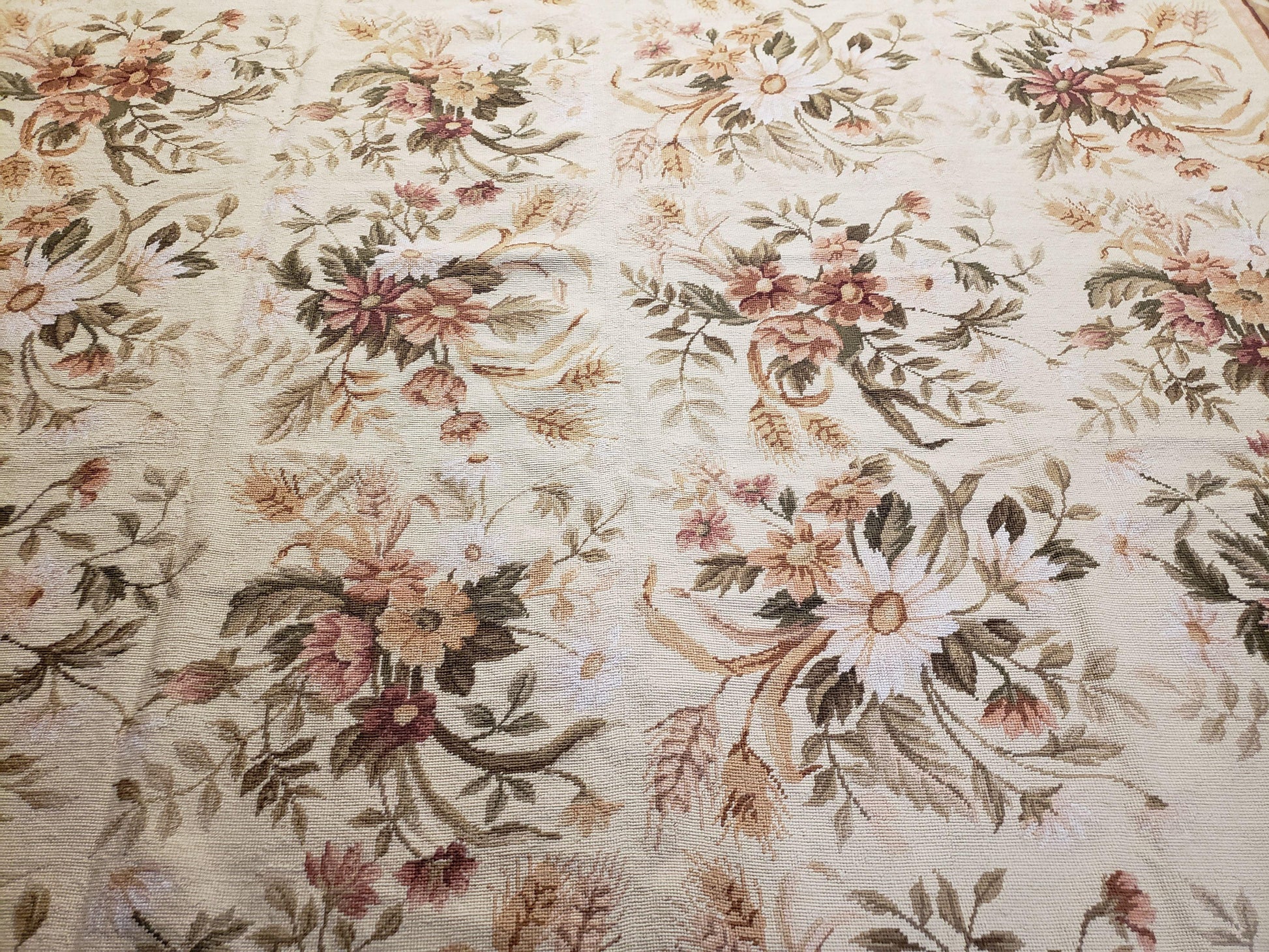 Needlepoint Rug 8x10 Aubusson Rug Victorian Floral Rug Handmade French Style French Decor Garden Panel Beige 8 x 10 Area Rug 100% Wool-3