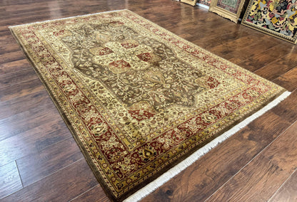 Indo Persian Rug 6x9, Wool Handmade Vintage Rug, Floral Cross Pattern-1