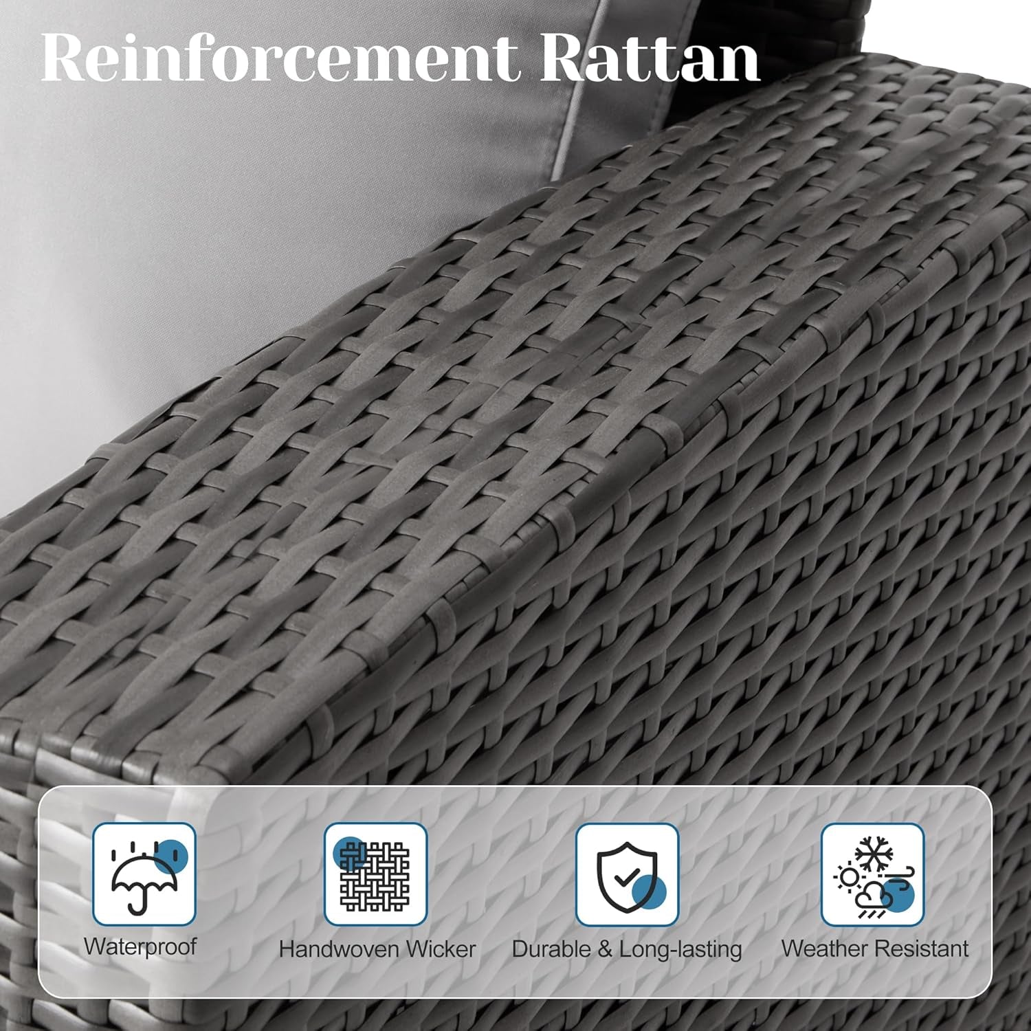 4 Piece Patio Furniture Sets, All-Weather Wicker Conversation Sets, Outdoor Rattan Sectional Sofa Chair with Cushions and Coffee Table for Balcony, Garden, Backyard,Grey/Light Grey-3