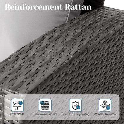 4 Piece Patio Furniture Sets, All-Weather Wicker Conversation Sets, Outdoor Rattan Sectional Sofa Chair with Cushions and Coffee Table for Balcony, Garden, Backyard,Grey/Light Grey-3