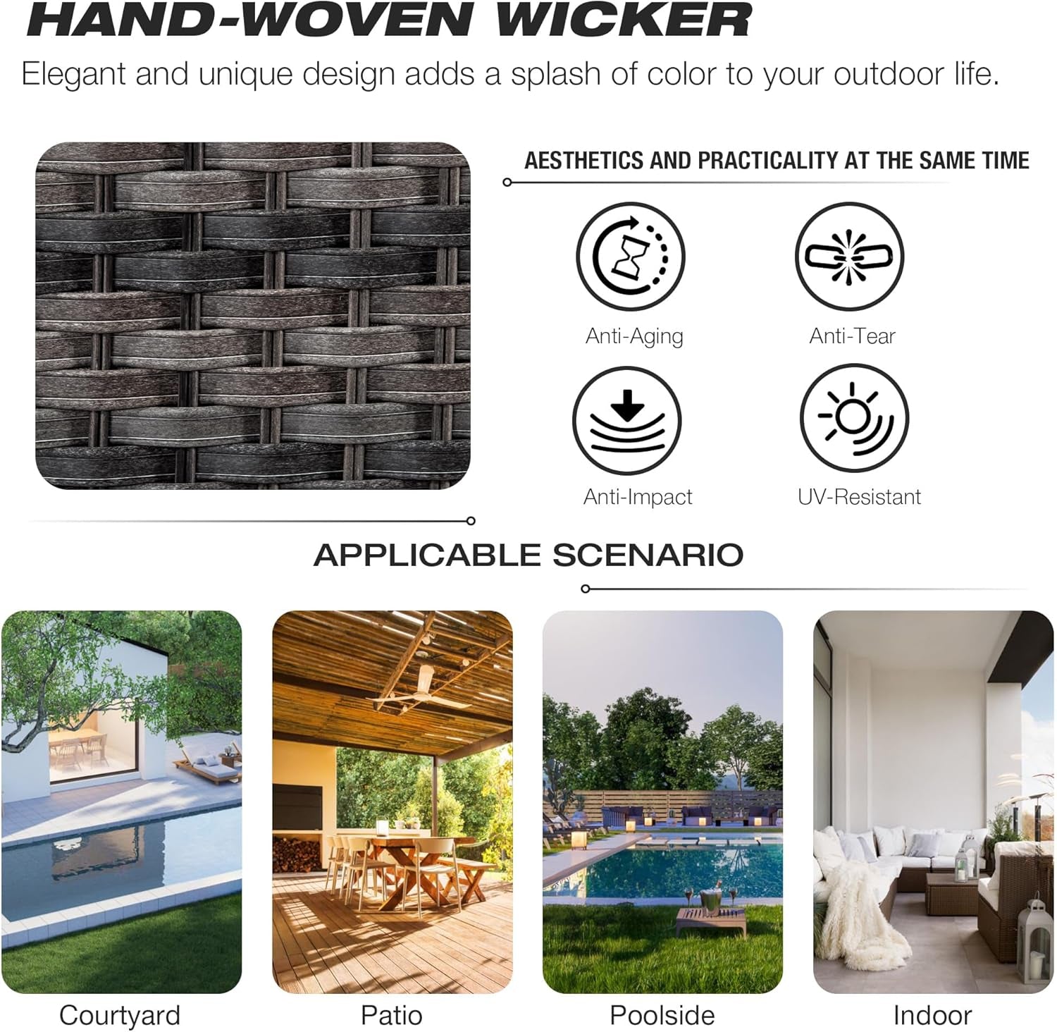 5-Piece Wicker Patio Furniture Set with Cushions-4