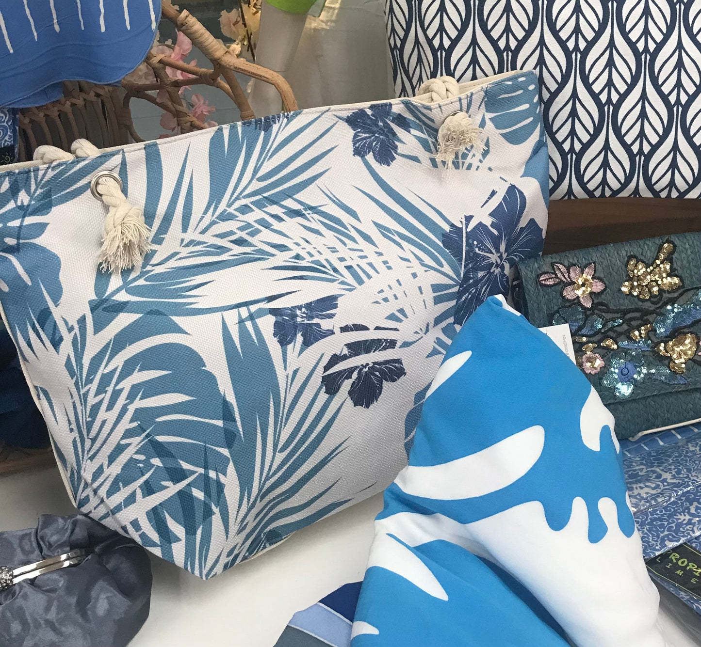 Hibiscus Baby Blue Canvas Tote Bag