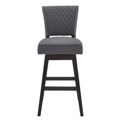 26" Gray and Espresso Fabric and Solid Wood Counter Height Swivel Bar Chair