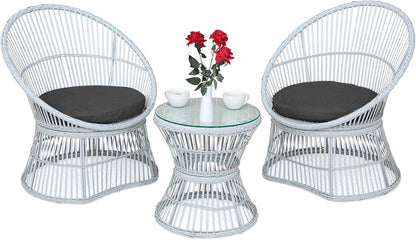 Outdoor Patio Furniture Set Wicker Bistro Set, 3 Piece Conversation Set All-Weather PE Rattan Chairs with Seat Cushions & Glass Table for Porch, Backyard, Black