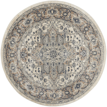 4' Ivory And Gray Oriental Distressed Round Rug