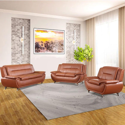 Living Room Furniture Set, Faux Leather Sofa Couch Set, 3 Pieces Modern Sofa Set for Living Room/Apartment/Office (Orange)