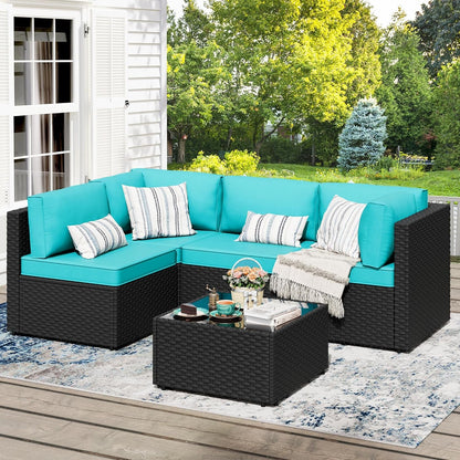 Five Piece Black Wicker Outdoor Patio Furniture Set