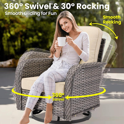 Modern Outdoor Wicker Furniture Set with Swivel Rocking Chairs