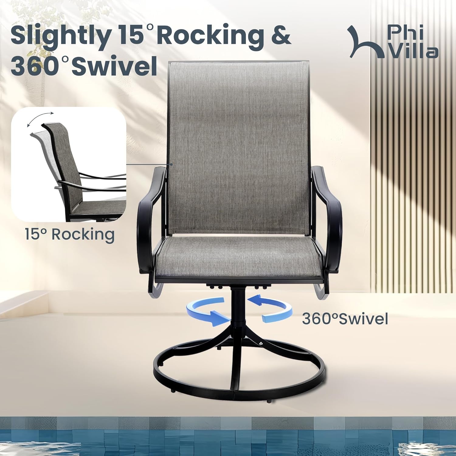 9 Pcs Patio Dining Set with Large Square Metal Dining Table & 8 Outdoor Textilene Fabric Swivel Dining Chairs, outside Table Chair Furniture Dining Set for 8 Person-1