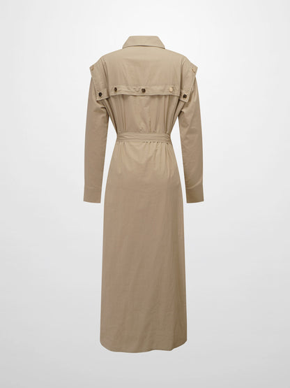 Button Overlay Shirtdress-Tan