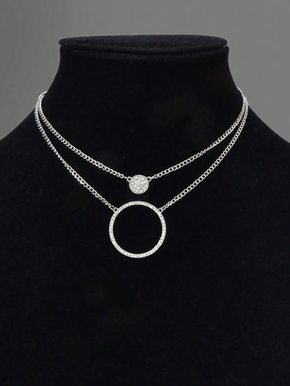 Silver Double-Layered Large Circle Pendant Necklace - Stylish Statement Jewelry