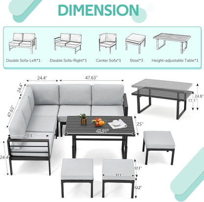 All Weather Aluminum Frame Patio Conversation Set, 7 Pieces Outdoor Patio Furniture, Patio Furniture Set, Outdoor Patio Set for Lawn, Garden, Balcony, Poolside, Conversation Set(Grey