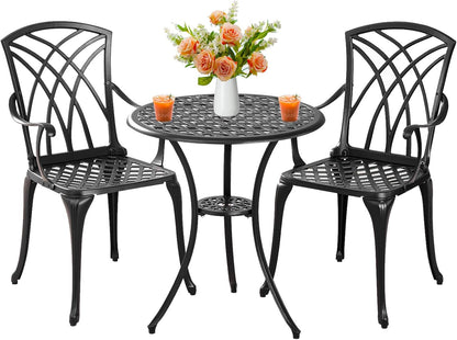 Outdoor 3 Piece Bistro Set Cast Aluminum Bistro Table and Chairs Set of 2, All Weather Bistro Patio Set, Patio Furniture for Garden Black-0