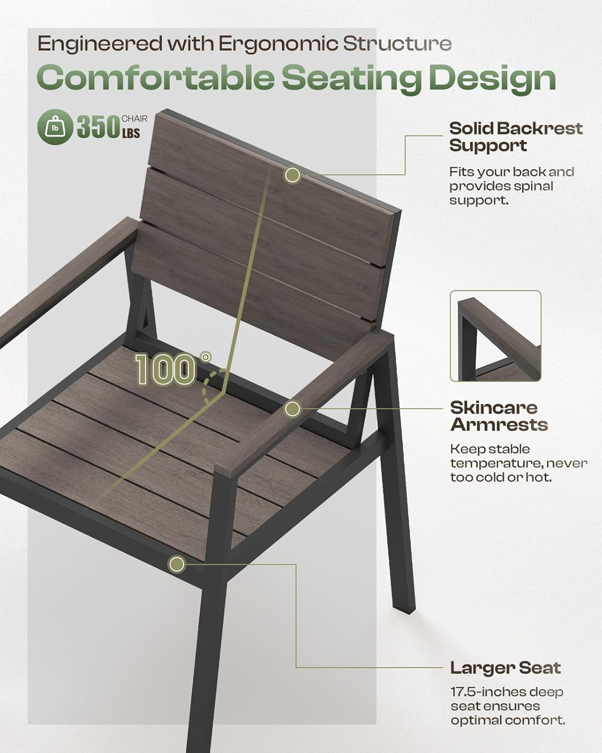 Outdoor Patio Dining Table Sets 7-Piece Aluminum and HDPS All-Weather Table and Chairs with Umbrella Hole, Patio Modern Furniture Sets for Garden, Backyard, Lawn, and Poolside, Charcoal-2