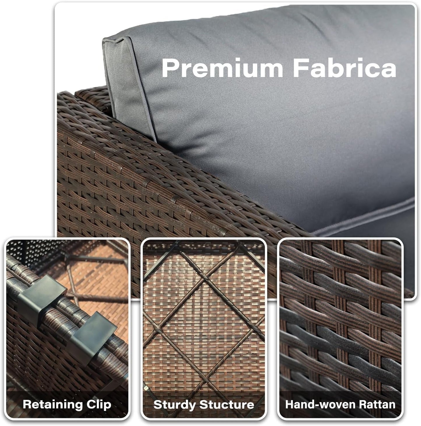 Brown PE Rattan 7-Piece Patio Furniture Sofa Set-3