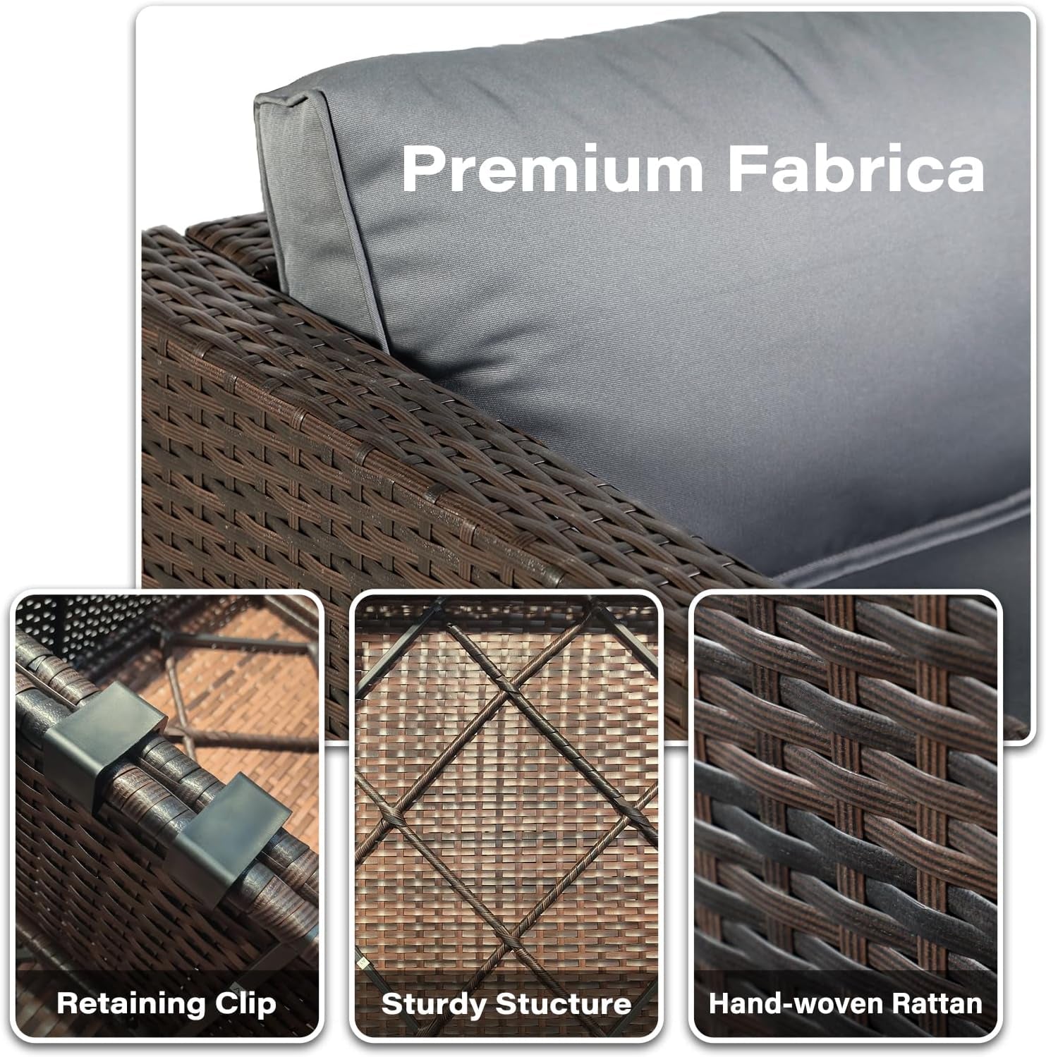 Brown PE Rattan 7-Piece Patio Furniture Sofa Set-3