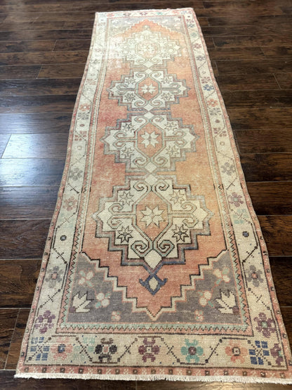 Antique Turkish Runner Rug 3 x 9.6, Farmhouse Rug, Geometric Runner, Handmade, Vintage Rug for Modern Home-0