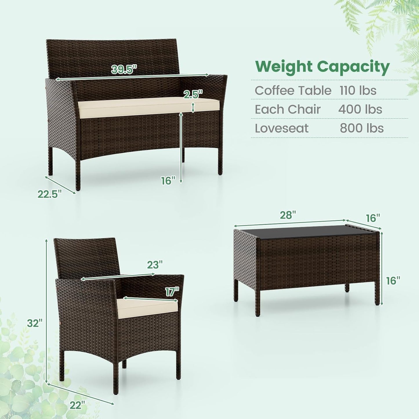 8-Piece Rattan Patio Furniture Set With Cushions-2