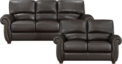 Leather Sofa Set, Top Grain Leather Living Room Furniture Sets, Include Sofa Couch and Loveseat, 2-Piece Set, Dark Brown-2