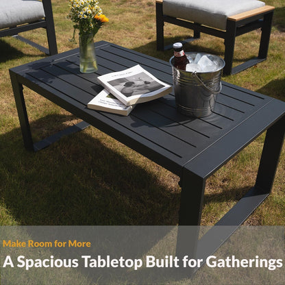 Aluminum Patio Furniture Set, 4 Piece Modern Outdoor Furniture with 6 Inch Cushion, Metal Patio Sectional Conversation Sets for Deck, Backyard, Porch (Grey)