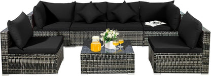 Seven Piece Outdoor Rattan Furniture Set with Cushions