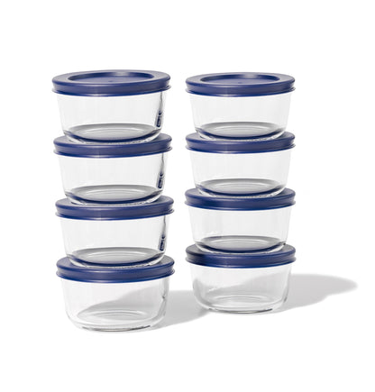 Glass Food Storage Containers - 16 Piece 7oz Set (8 Containers + 8 Lids), Blue-2