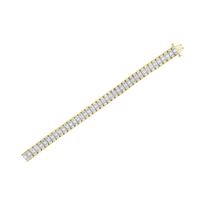 14K Yellow and White Gold 5.0 Cttw Round & Baguette Cut Diamond 7" Reflective Tennis Bracelet (H-I Color, I1-I2 Clarity)-4